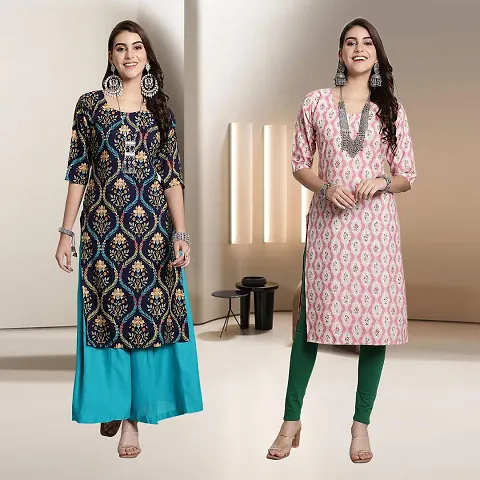 Fancy Multicoloured Crepe A-Line Kurti - Pack Of 2