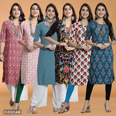 Fancy Crepe Printed Kurtas For Women Pack Of 6