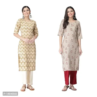 Attarctive Crepe Printed Straight Kurti Combo For Women Pack Of 2