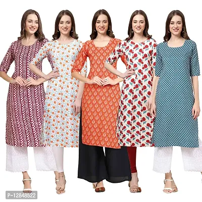 Straight Multicoloured Printed Crepe Kurta Pack Of 5