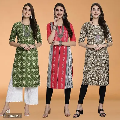 Stylish Multicoloured Crepe Kurta For Women Combo Of 3