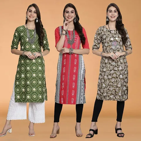 Stylish Crepe Self Pattern Straight Kurtis - Pack Of 3