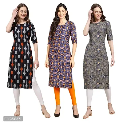 Elite Crepe Printed Straight Stitched Kurta For Women- Pack Of 3