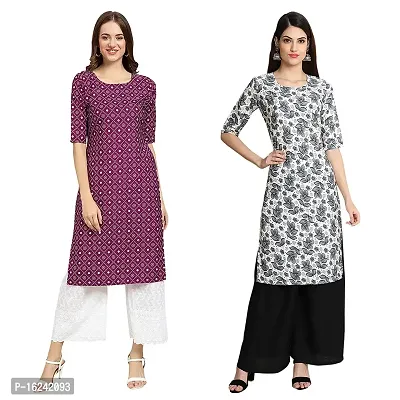 Fashionable Straight Multicoloured Printed Crepe Kurta For Women Combo Pack Of 2-thumb0