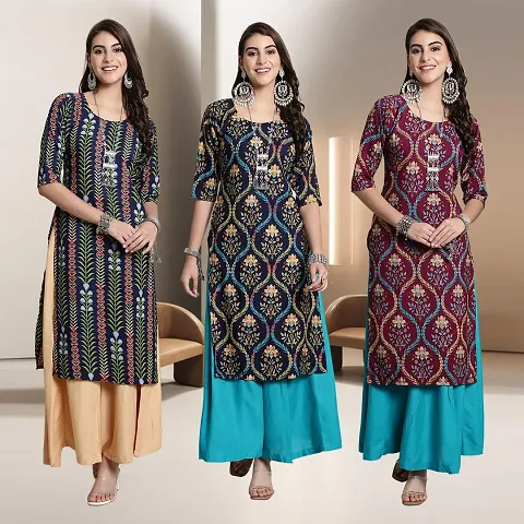 Fancy Multicoloured A-Line Crepe Kurtis - Pack Of 3