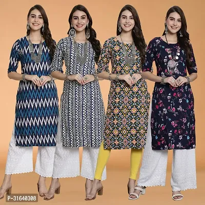 Attractive Multicoloured Printed Crepe Kurtas For Women Pack Of 4