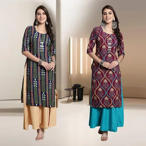 Fancy Straight Crepe Kurti - Pack Of 2