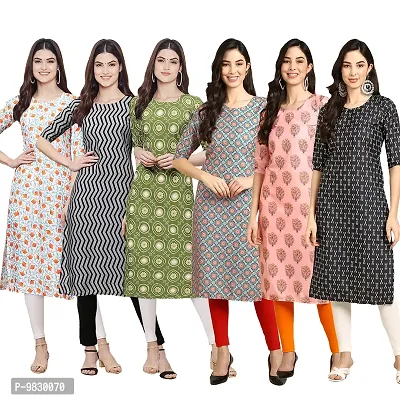 Women Crepe Digital Printed Straight Kurti  Pack of 6