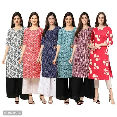 Trendy Crepe Printed Straight Kurta Combo For Women Pack Of 6-thumb0