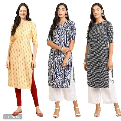 Stylish Crepe Digital Printed Straight Kurti For Women Pack of 3-thumb0