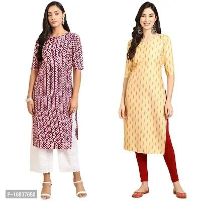 Stylish Crepe Printed Straight Kurta For Women-Pack Of 2-thumb0