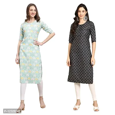 Straight Multicoloured Printed Crepe Kurta Pack Of 2