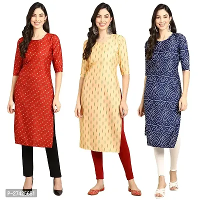 Stylish Multicoloured Crepe Stitched Kurta For Women Pack of 3