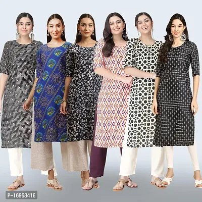 Women Stylish Crepe Printed Straight Kurta Combo