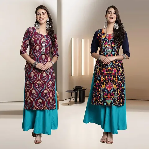 Fancy Multicoloured Crepe A-Line Kurti - Pack Of 2