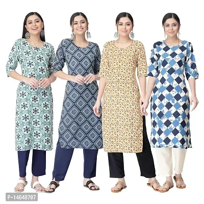 New Crepe Combo Printed Kurtis For Women Pack Of 4-thumb0