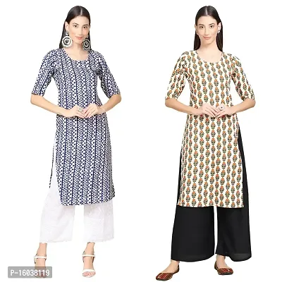 Stylish Crepe Printed Straight Kurta For Women-Pack Of 2-thumb0