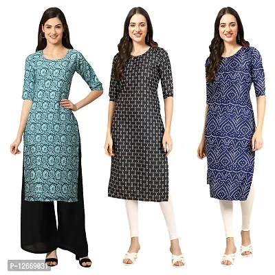 Women Crepe Digital Printed Straight Kurti  Pack of 3-thumb0