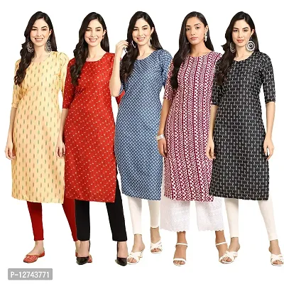 Stylish Crepe Digital Printed Straight Kurti For Women Pack of 5