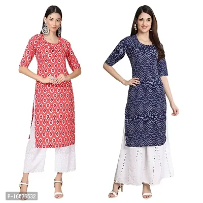 Stylish Straight Printed Crepe Kurta For Women -Pack Of 2