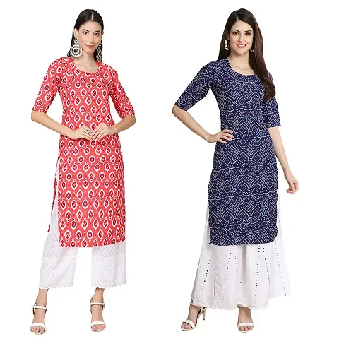 Stylish Crepe Straight Kurta For Women- Pack Of 2