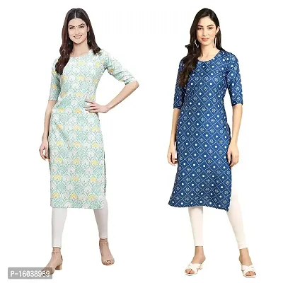 Alluring Crepe Printed Straight Kurta For Women-Pack Of 2