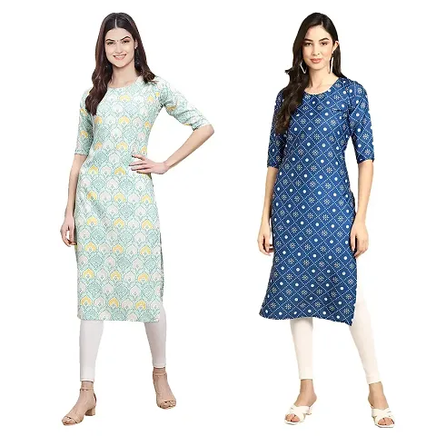 Fashionable Printed Crepe Straight Kurta Combo Pack Of 2 Vol 9