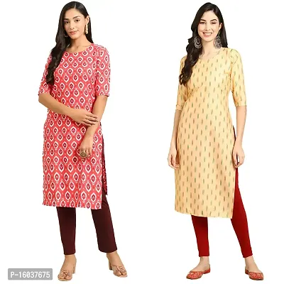 Stylish Crepe Printed Straight Kurta For Women-Pack Of 2-thumb0