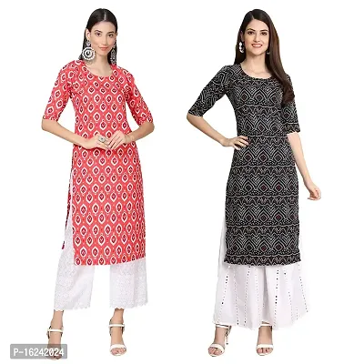 Fashionable Straight Multicoloured Printed Crepe Kurta For Women Combo Pack Of 2-thumb0