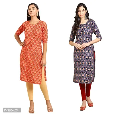 Stylish Digital Printed Woman Crepe Multicolored Kurtis Pack of 2-thumb0