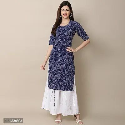 Stylish Blue Crepe Bandhani Straight Kurta For Women-thumb0