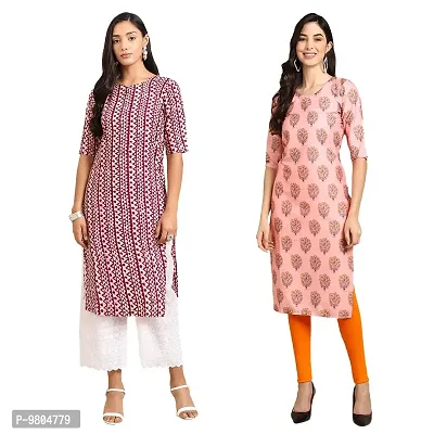 Stylish Digital Printed Woman Crepe Multicolored Kurtis Pack of 2