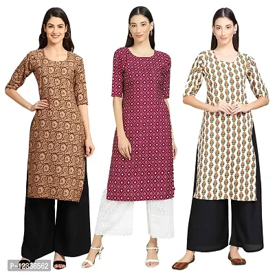 Elite Crepe Printed Straight Stitched Kurta For Women- Pack Of 3