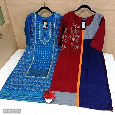 Stylish Multicoloured Crepe Stitched Kurta For Women Combo Of 2-thumb0