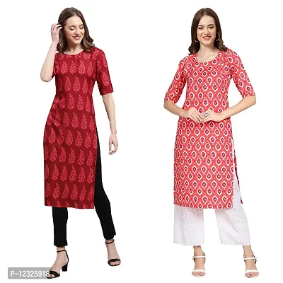 Straight Multicoloured Printed Crepe Kurta Pack Of 2