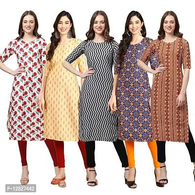 Attractive Straight Multicoloured Printed Crepe Kurta Combo For Women Pack Of 5-thumb0