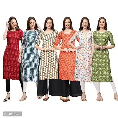 Women Crepe Digital Printed Straight Kurti  Pack of 6-thumb0