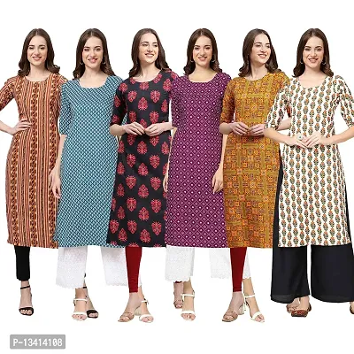 Women Crepe Digital Printed Straight Kurti Pack of 6