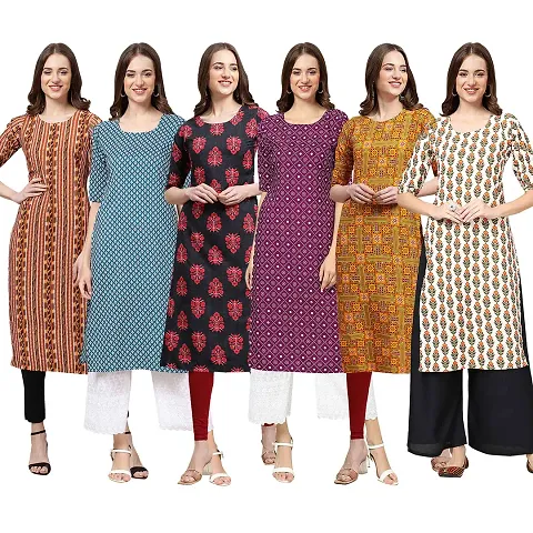 Women Crepe Digital Straight Kurti Pack of