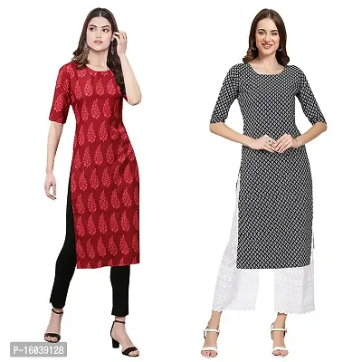 Alluring Crepe Printed Straight Kurta For Women-Pack Of 2-thumb0