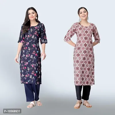 Women Stylish Crepe Ethnic Motif Casual Straight Kurta