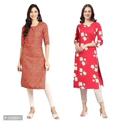 Straight Multicoloured Printed Crepe Kurta Pack Of 2