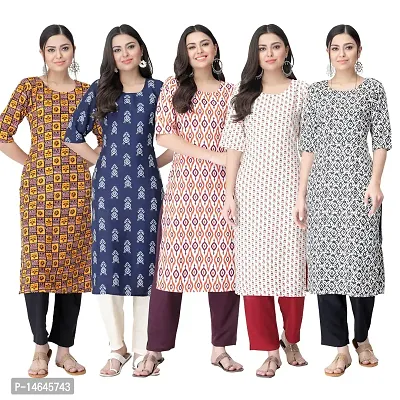 New Crepe Printed Kurtis Combo For Women Pack Of 5-thumb0