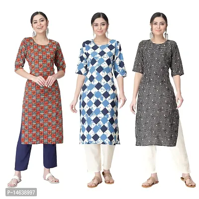 New Crepe Combo Printed Kurtis For Women Pack Of 3-thumb0