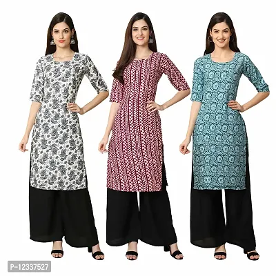 Elite Crepe Printed Straight Stitched Kurta For Women- Pack Of 3