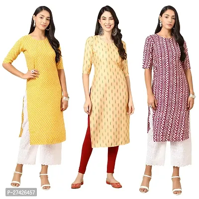 Stylish Multicoloured Crepe Stitched Kurta For Women Pack of 3-thumb0