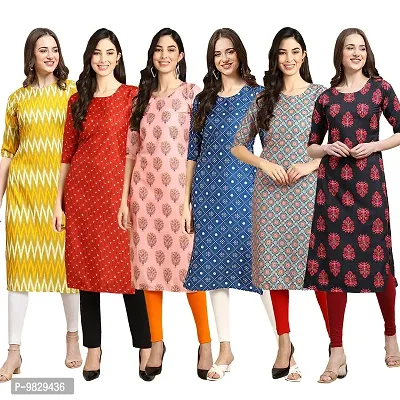 Women Crepe Digital Printed Straight Kurti  Pack of 6