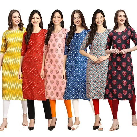 Women Crepe Digital Straight Kurti Pack of