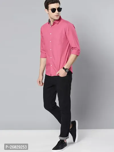 Men Stylish Pink Cotton Solid Long Sleeve Semi Formal Shirt