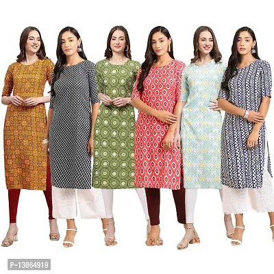 Trendy Crepe Digital Printed Straight Kurta For Women ( Pack Of 6 )